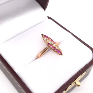 VICTORIAN RUBY DIAMOND AND ROSE GOLD NAVETTE RING