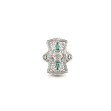 ANTIQUE ART DECO EMERALD AND DIAMOND FILIGREE RING