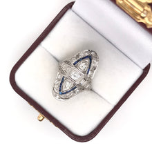 ANTIQUE ART DECO DIAMOND AND SAPPHIRE FILIGREE DINNER RING