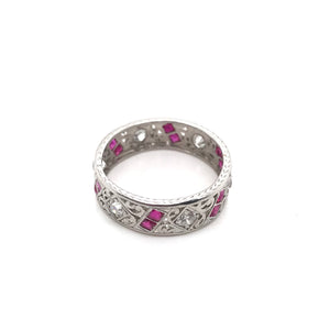 ANTIQUE ART DECO RUBY AND DIAMOND FILIGREE ETERNITY BAND