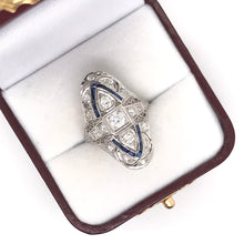 ANTIQUE ART DECO DIAMOND AND SAPPHIRE FILIGREE DINNER RING