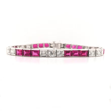ANTIQUE ART DECO DIAMOND AND SYNTHETIC RUBY LINE BRACELET