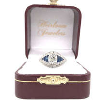 ART DECO STYLE DIAMOND AND SAPPHIRE RING FEATURING ANTIQUE 1.50 CARAT OLD MINE CUT DIAMOND