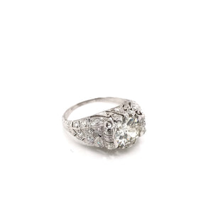 ANTIQUE ART DECO 1.70 CARAT DIAMOND PLATINUM FILIGREE RING